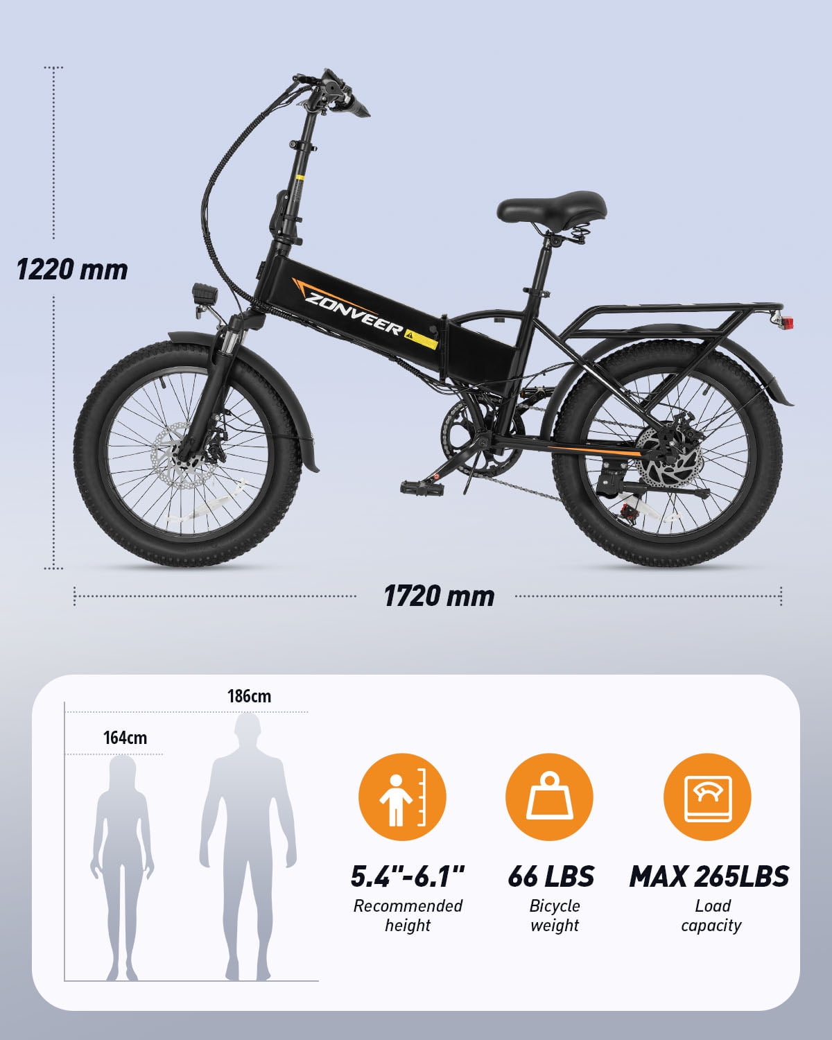 DYU Folding Electric Bike for Adults - 7-Speed 20" Fat Tire Mountain Ebike with Peak 1200W 28MPH Brushless Motor, 48V10.4Ah Removable Battery, 20X3.0 Fat Tire UL2849