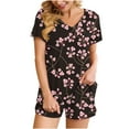 thumbnail image 2 of Xihbxyly Short Sets Women 2 Piece Outfits, Womens Loungewear Set Pajamas for Women's Short Sleeve Pajama Set V Ncek Tops and Shorts Sleepwear Loungewear Tracksuit Jumpsuit # Shopping Online #5, 2 of 5