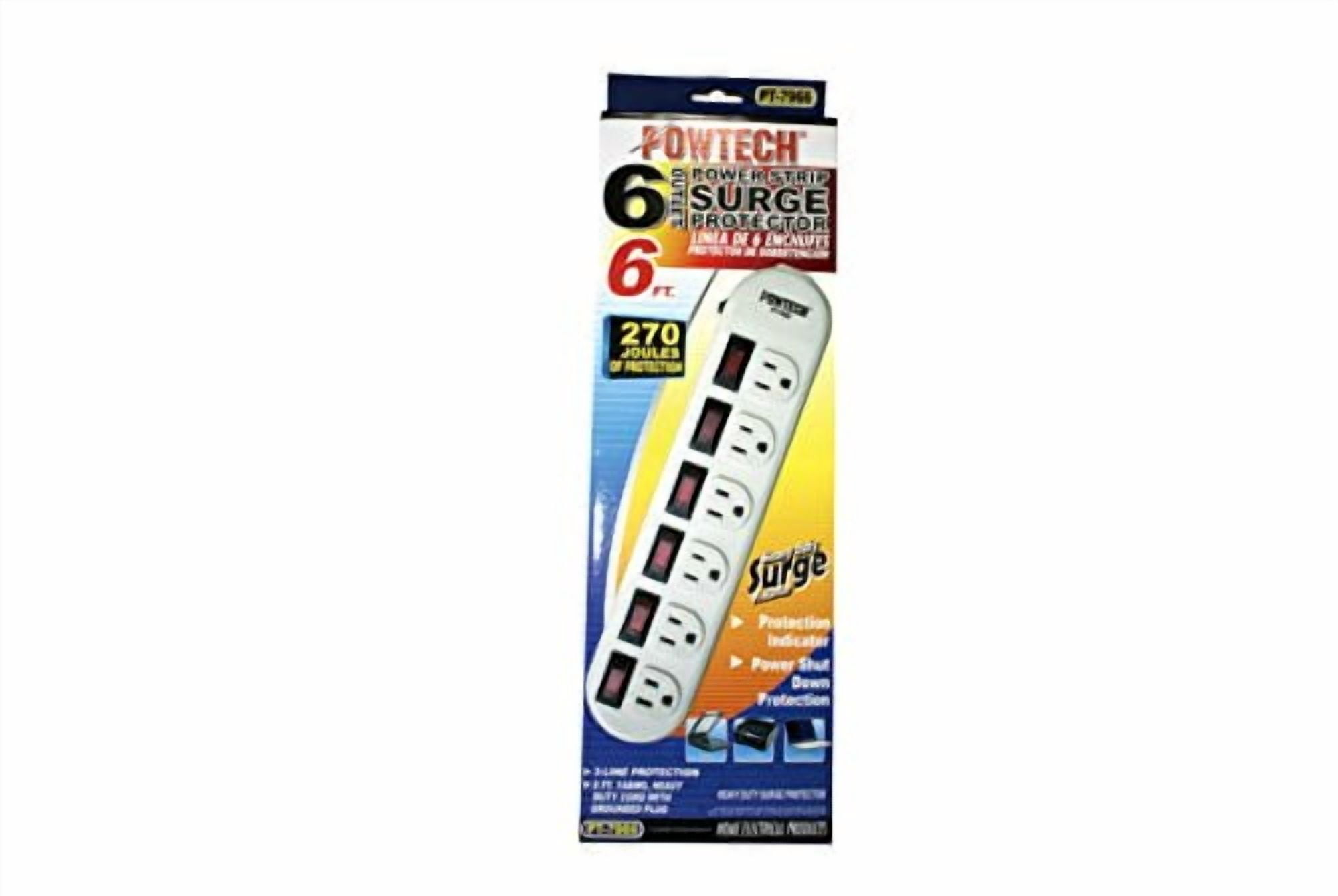 Powtech Powtech 6 Outlet 270 Joules Surge Protector Heavy Duty Home/Office Power Strip,6 Individual Switched Outlets, 6-Ft Power Cord Power_Strip