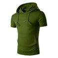 thumbnail image 2 of HomeDM Men's Workout Shirts with Hoods, Athletic Muscle Short Sleeve Running Slim Fit Tee Shirts, Army Green, 2 of 7