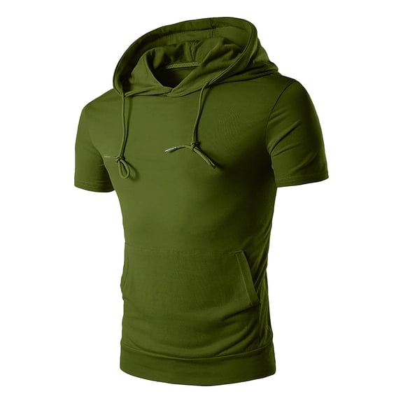 USNSM Mens Short Sleeve Hoodie Pullover Slim Fit Lightweight Solid Summer Hooded Sweatshirt Drawstring Muscle Shirts with Pocket Green S