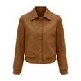 thumbnail image 6 of HomeDM Women's Button Down Jacket Long Sleeve Collared Cropped Faux Suede Outerwear with Pockets, 6 of 8