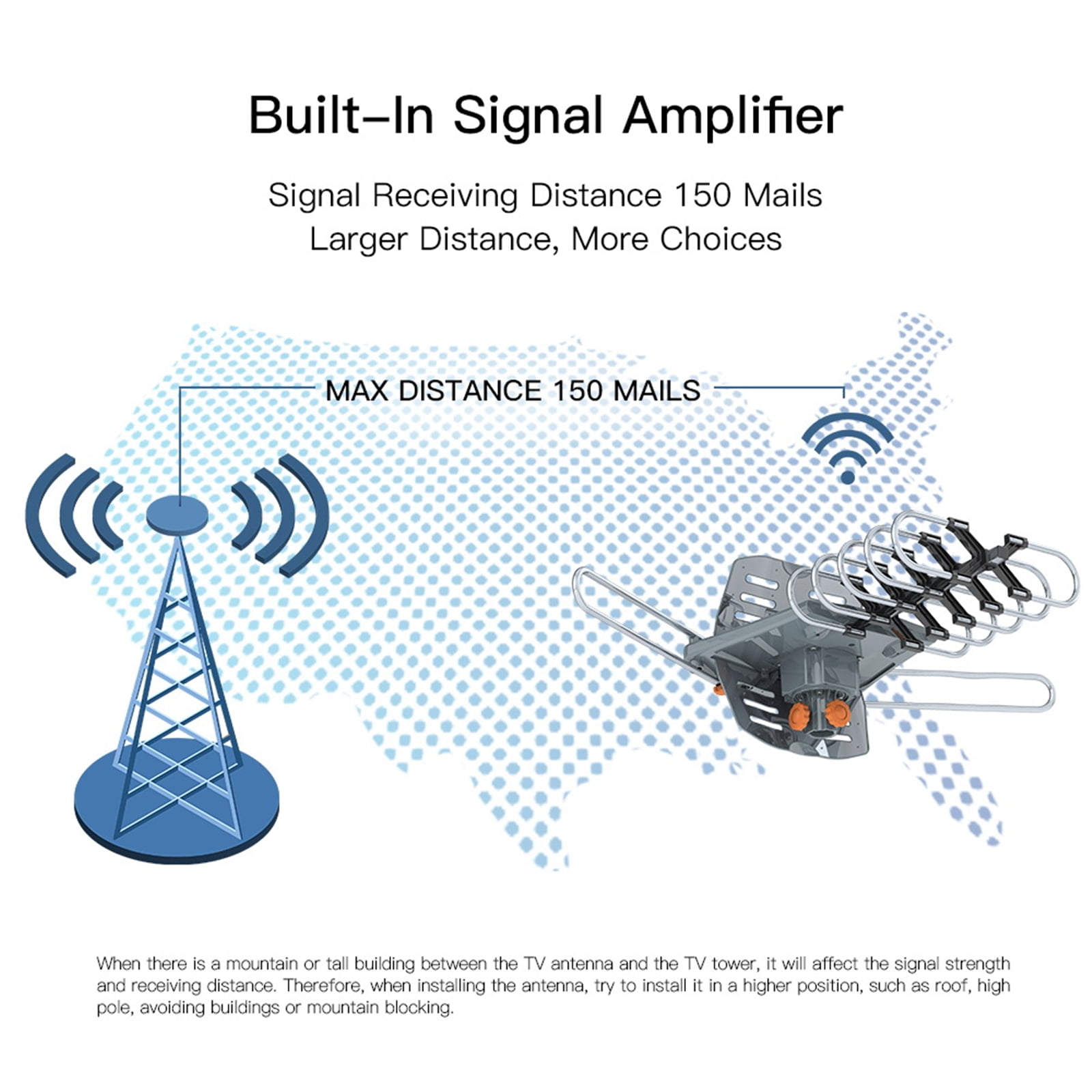 360° UV Dual-band Outdoor Antenna with Stand Black