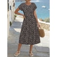 thumbnail image 2 of Black And White Ditsy Floral Ruffle Hem Midi Dress For Women, 2 of 6