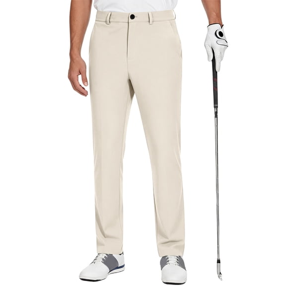 Rexolia Men's Golf Pants Stretch Quick Dry Lightweight Work Dress Pants with Pockets Beige L
