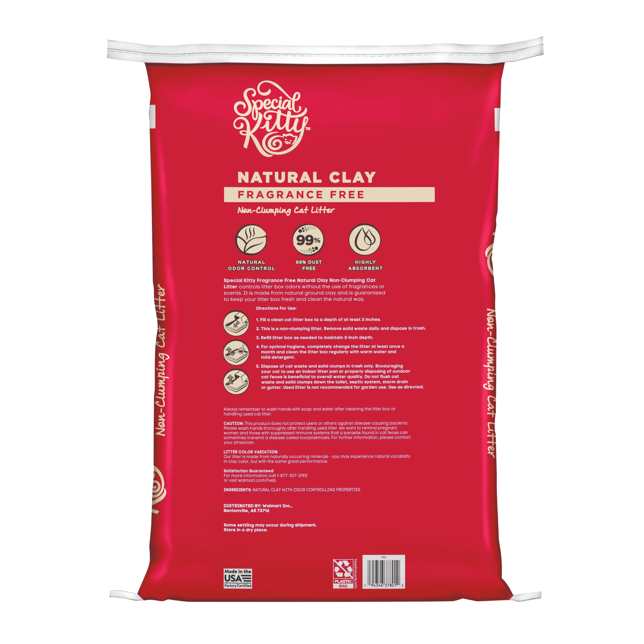(2 pack) Special Kitty Non-Clumping Clay Cat Litter, Unscented, 48 lb Bag, 1 Count