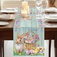 thumbnail image 3 of Table Runners 72 Inches Long Dress Scarves, Happy Easter Farmhouse Kitchen Table Runner, Coffee Tablerunners, Spring Easter Eggs Bunny Floral Teal Wood 14x72 Inch, 3 of 9