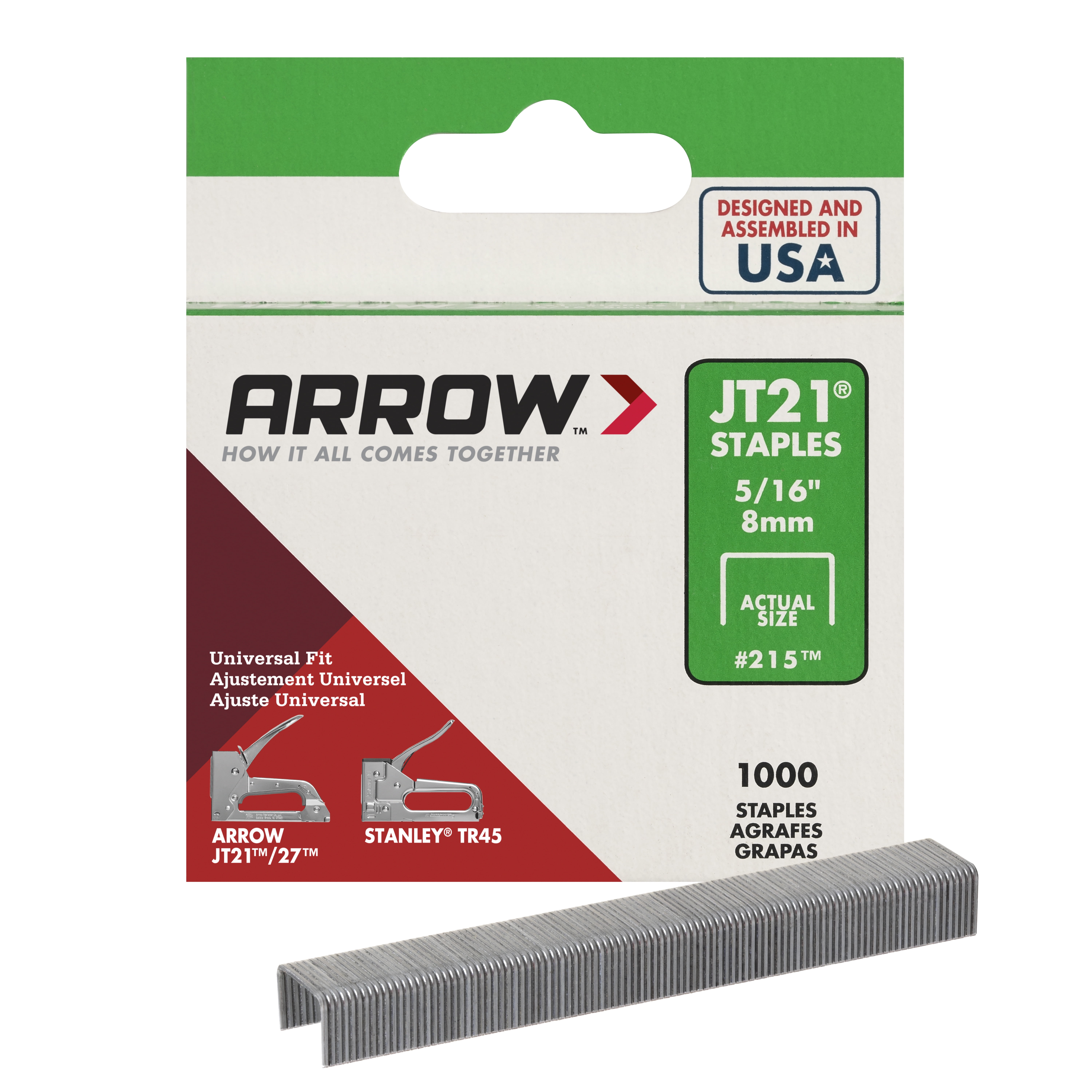5/16inch Arrow Fastener JT21 T27 8mm Staples Box of 1000 #215 