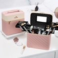 thumbnail image 2 of Neceser de viaje multifunción con espejo, portátil, con 4 bandejas plegables para cosméticos, brochas de maquillaje, artículos de tocador y joyas., 2 of 7