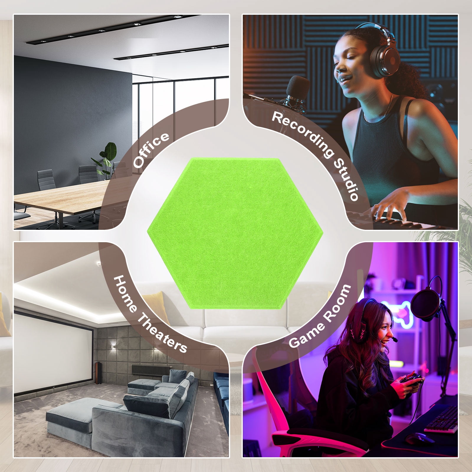 Uxcell 12pcs Acoustic Panels 10.2" x 11.8" x 0.3" Hexagon Self Adhesive Sound Proof Wall Panels High Density Sound Deadening Foam Panel for Home Office Recording Room Studio, Green