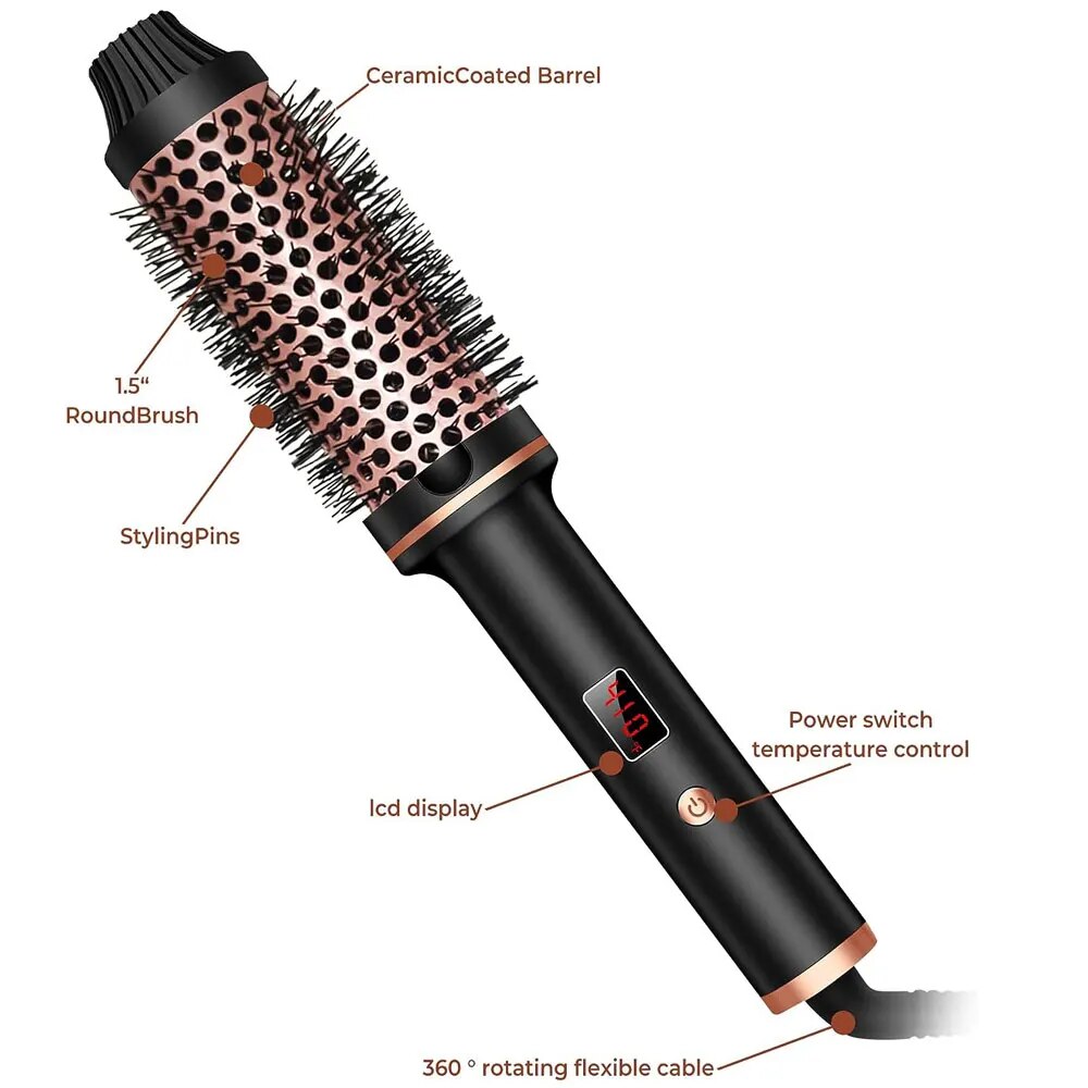 Thermal Brush Curling Hair Comb, Double PTC Ceramic Tourmaline Ionic Volumizing Brush