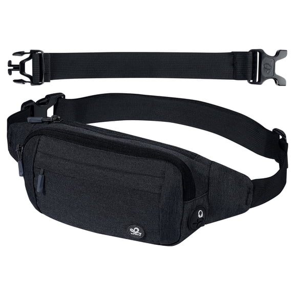 WATERFLY Unisex Lightweight Running Hiking Jogging Nylon Fanny Pack Waist Bag-Black
