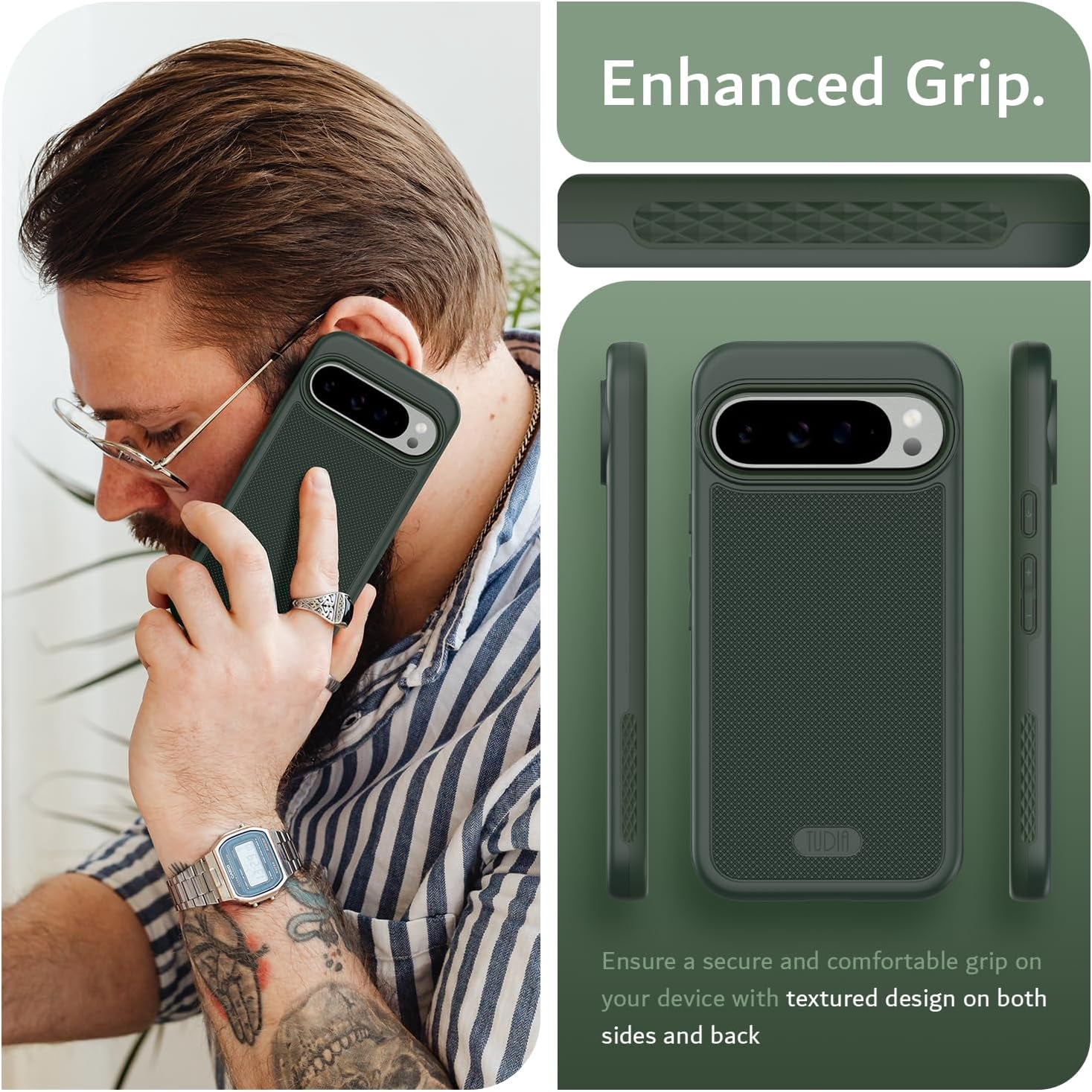 TUDIA MergeGrip Google Pixel 9 Pro XL Case MagSafe Compatible Heavy Duty - Pine Green