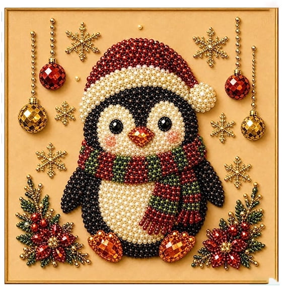 Christmas Decor Penguin Pearl Art Kit for Adults, DIY Home Wall Art Decor, 3D Sparkle Pearl Painting Gift for Holiday Party