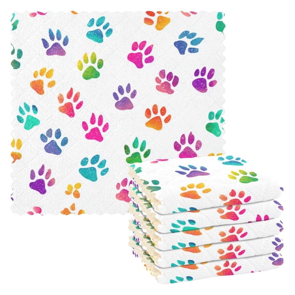 6 Pieces of Kitchen Towels 11x11Inch Kitchen Dish Cloths Kitchen Dish Towels Reuseable Cleaning Cloths Colorful Dog Paws