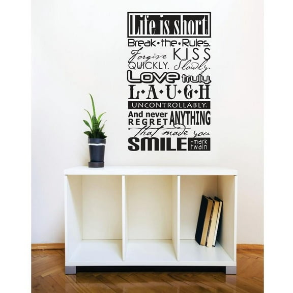 Custom Wall Decal Vinyl Sticker : Life Is Short Break The Rules Image Quote Bedroom Bathroom Living Room Mural : 16 X24" -