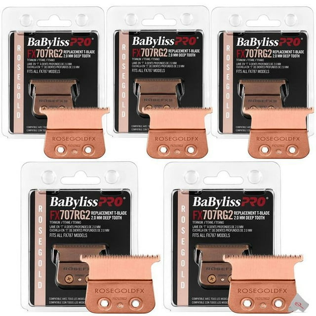 5x BaByliss PRO Remplacement Rose GoldFX Squelette T-Blade 2.0mm Dent PROfonde FX707RG2
