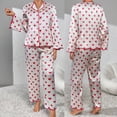 thumbnail image 5 of ManxiVoo Printed Satin Pajama Set Long Sleeve Top and Pants Comfortable Sleepwear for Women M Size Pink, 5 of 5