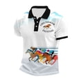 thumbnail image 2 of Mens Polo Shirts Short Sleeve Knit Horse Racing Printed Comfort Collared Top Casual Business Golf Shirts for Men B White XXL, 2 of 3