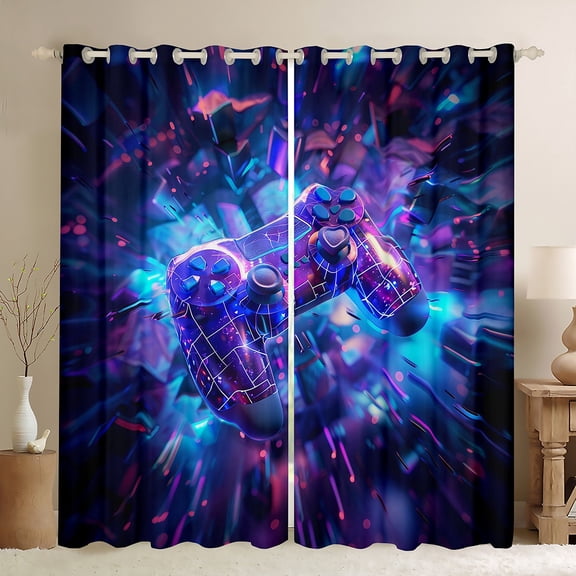 Manfei Boys Gaming Black Out Curtains, Teen Gamer Game Console Curtains Pack of 2 (42x63 Each), Abstract Modern Geometic Bedroom Curtains, Luxury Bedroom Decor