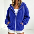 thumbnail image 2 of Womens Fleece Jacket Solid Color Long Sleeve Zip-Up Fleece Hooded Jacket with Drawstring and Pockets Winter Casual Fleece Outerwear Coats, 2 of 8