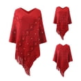 thumbnail image 1 of DPTALR Cape à Rayures Ajourées d'Hiver pour Femmes avec Franges et Châles, 1 of 4