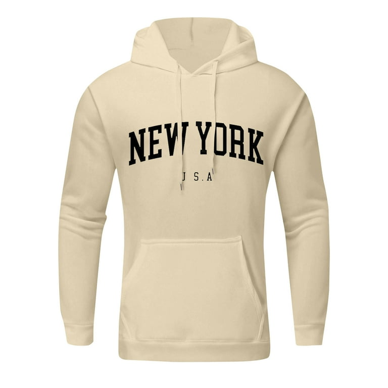 Dorkasm Men Hoodies New York Letter Print Hooded with Pocket Graphic Long  Sleeve Sweatshirts Baggy Winter Cute Pullover Loose Fit for Teens  Lightweight Sweaters Khaki 5XL 