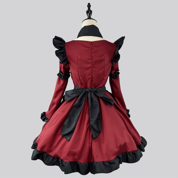 HOMBOM Fit & Flare Dresses Vacation Dresses Short Sleeve Crew Neck Wine  Maid Cosplay Bow Dress Mid-Length Casual Dresses 2XL - Walmart Business  Supplies