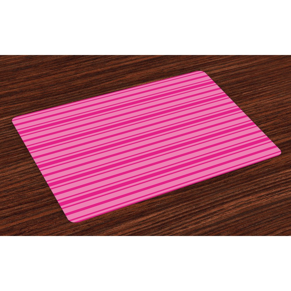 Hot Pink Placemats Set of 4 Horizontal Bold and Thin Stripes in Pink