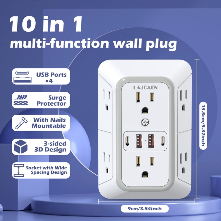 2 Pack Extension Cord 10ft Power Strip - Surge Protector 2 Pack Extension Cord 10ft Power Strip - Surge Protector