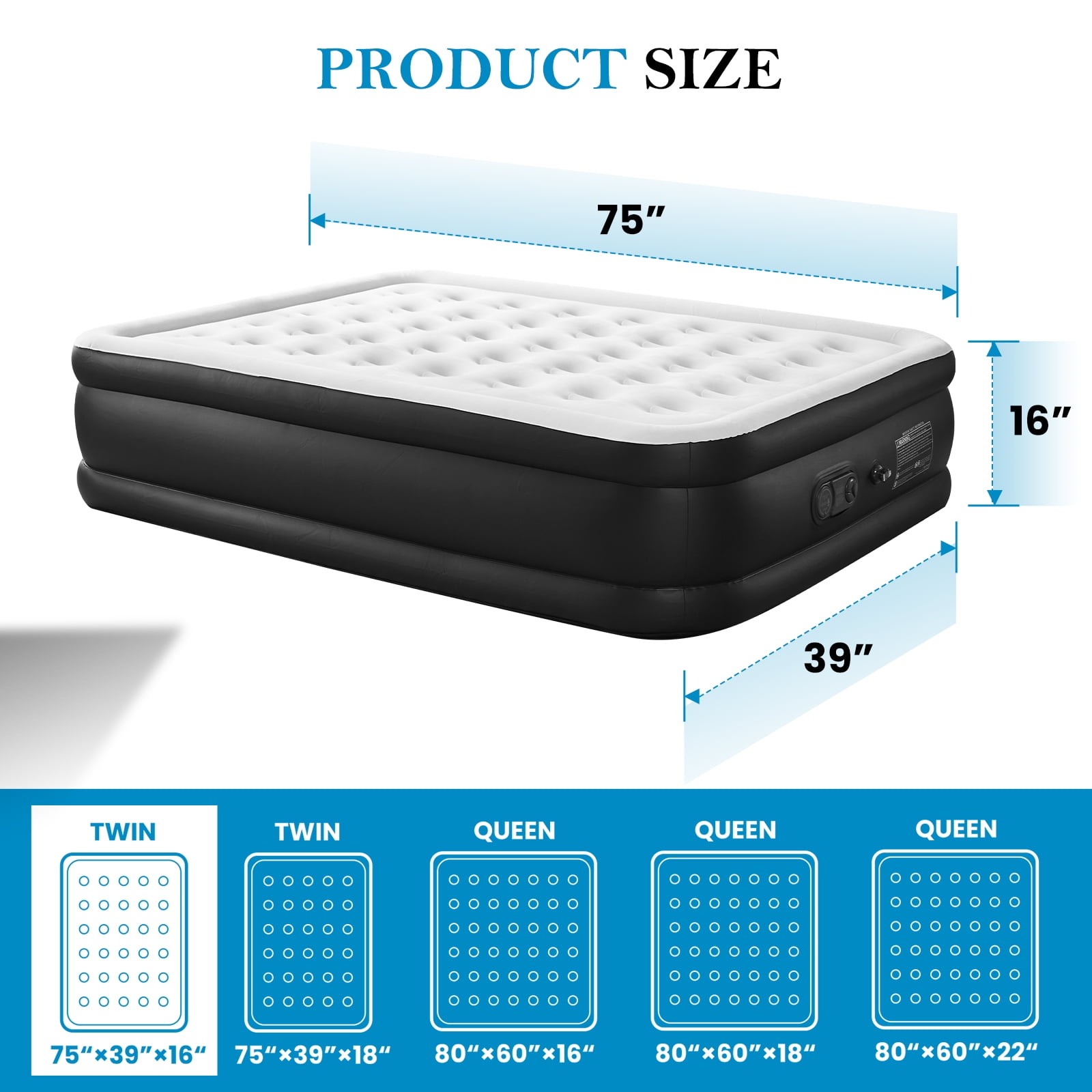 CONCETTA Twin Air Mattress, 16 Inches Adjustable with Built-in High Capacity Pump