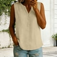 thumbnail image 2 of fheaev Tank Tops for Women Loose Fit Sleeveless Dressy Casual V Neck Button Down Summer Blouses Beige XL, 2 of 6