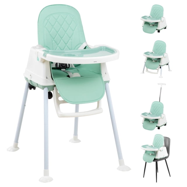 Silla Periquera Alta de Bebé 5 en 1 Bamby con Charola Ajustable para Comer Verde Grande