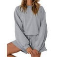 thumbnail image 2 of Conjuntos de Dos Piezas para Mujer, Otoño 2025, con Mangas Murciélago Extragrandes, Top y Pantalones Cortos Informales, Chándal. Gris XL, 2 of 10