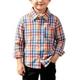 thumbnail image 2 of LJEFF Little Boys Light Grid Plaid Button Shirt, Loose Pocket Chest Soft Gift Kids Casual Top Multicolor Size 5-6, 2 of 9
