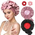 thumbnail image 1 of Double Layer Adjustable Tie Band Satin Silk Bonnet Sleep Cap for Sleeping, Double-Sided Color, 2 Pack, 1 of 8