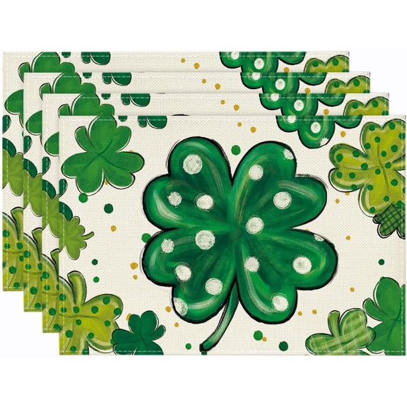 Dot Shamrock Luck of The Irish St. Patrick's Day Placemats Set of 4, 12x18 Inch Spring Table Mats for Party Kitchen Dining Decoration