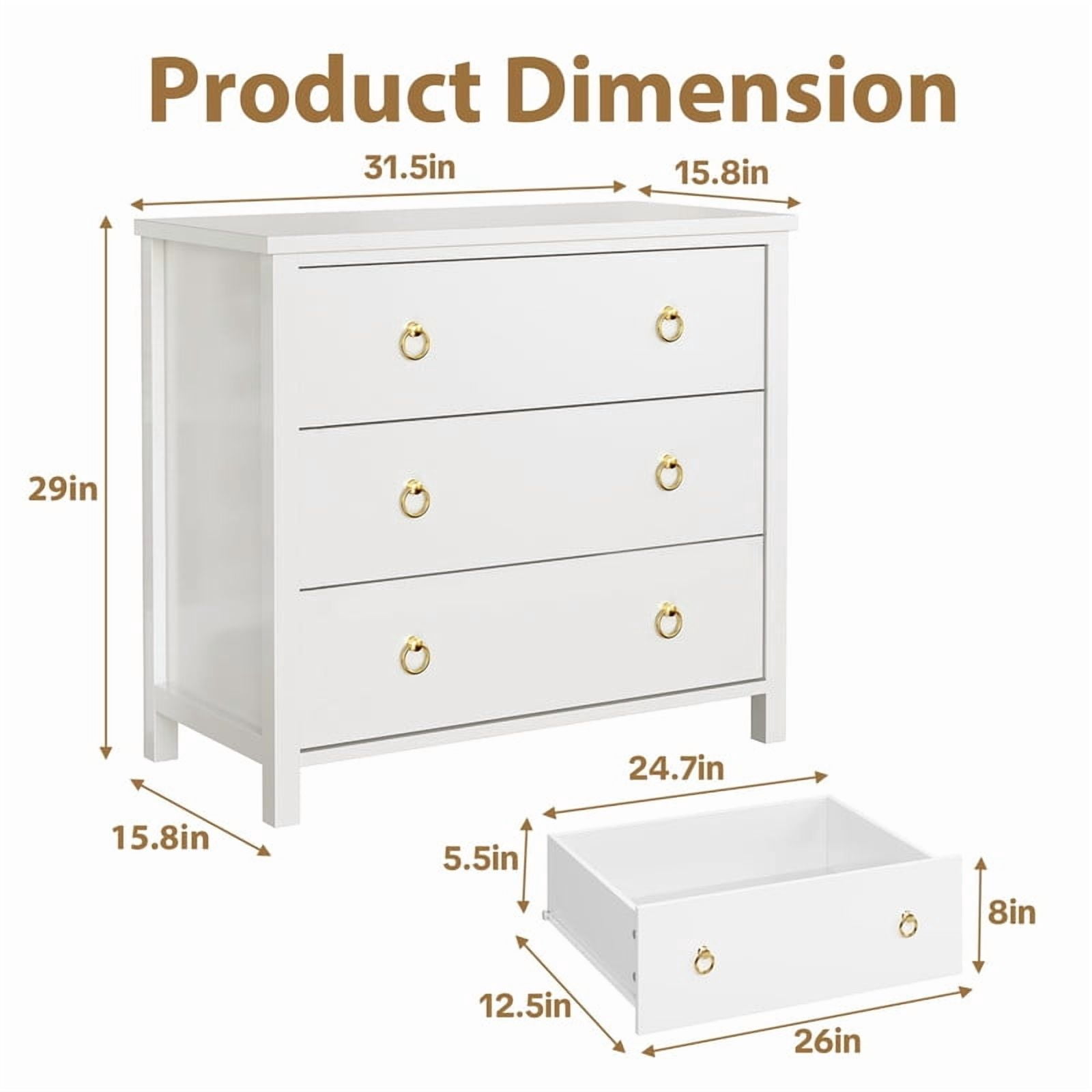 TROPOW 3 Drawer Dresser for Bedroom, Chest of Drawers, Modern Clothes Storage Cabinet & Wood Vertical Drawer Organizer for Living Room, Hallway, Nursery, White