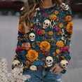 thumbnail image 4 of SETOOFF Womens Loose Fit Long Sleeve Shirts, Crew Neck Halloween Pumpkin Bat Spider Print Pullover Sweatshirt Lightweight Tunic Tops Holiday Party Apparel for Dressy Casual Dailywear Fashion, 4 of 5