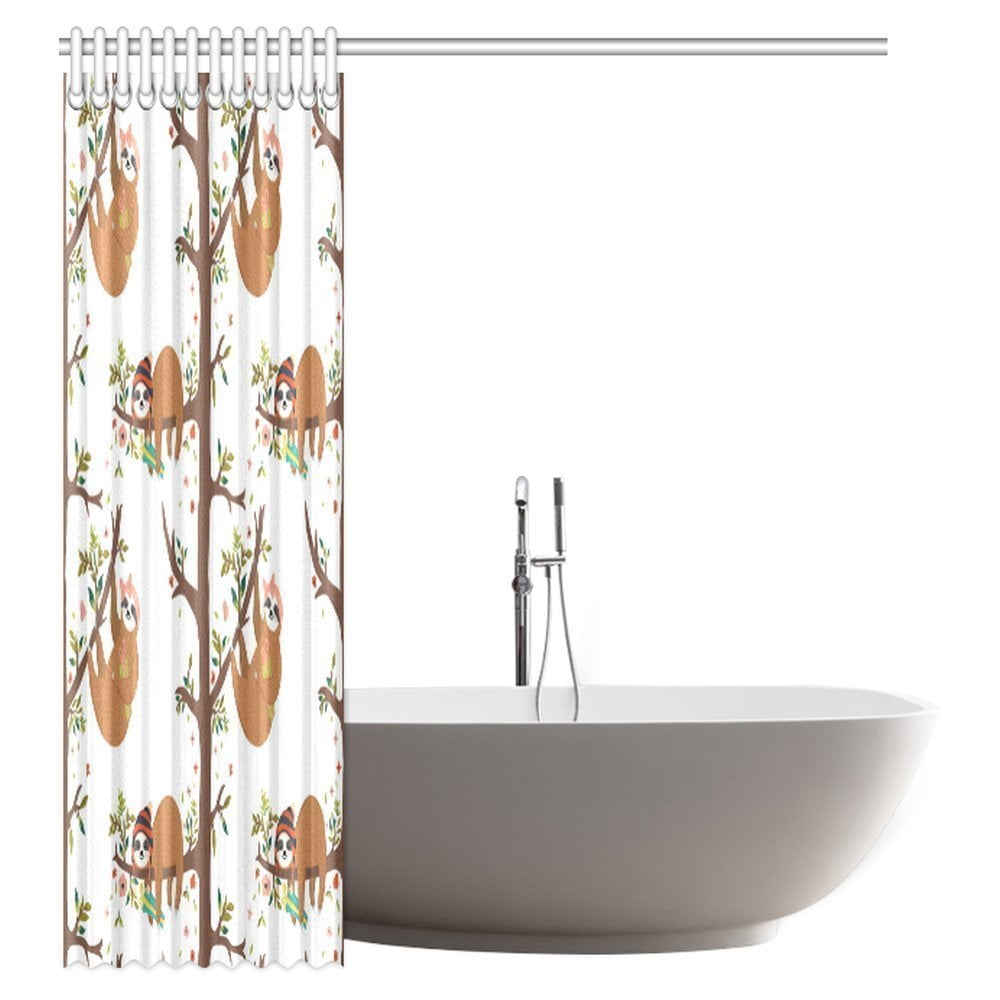 Sleeping Cute Sloth Baby Shower Curtain Liner Bathroom Polyester Fabric Hooks 