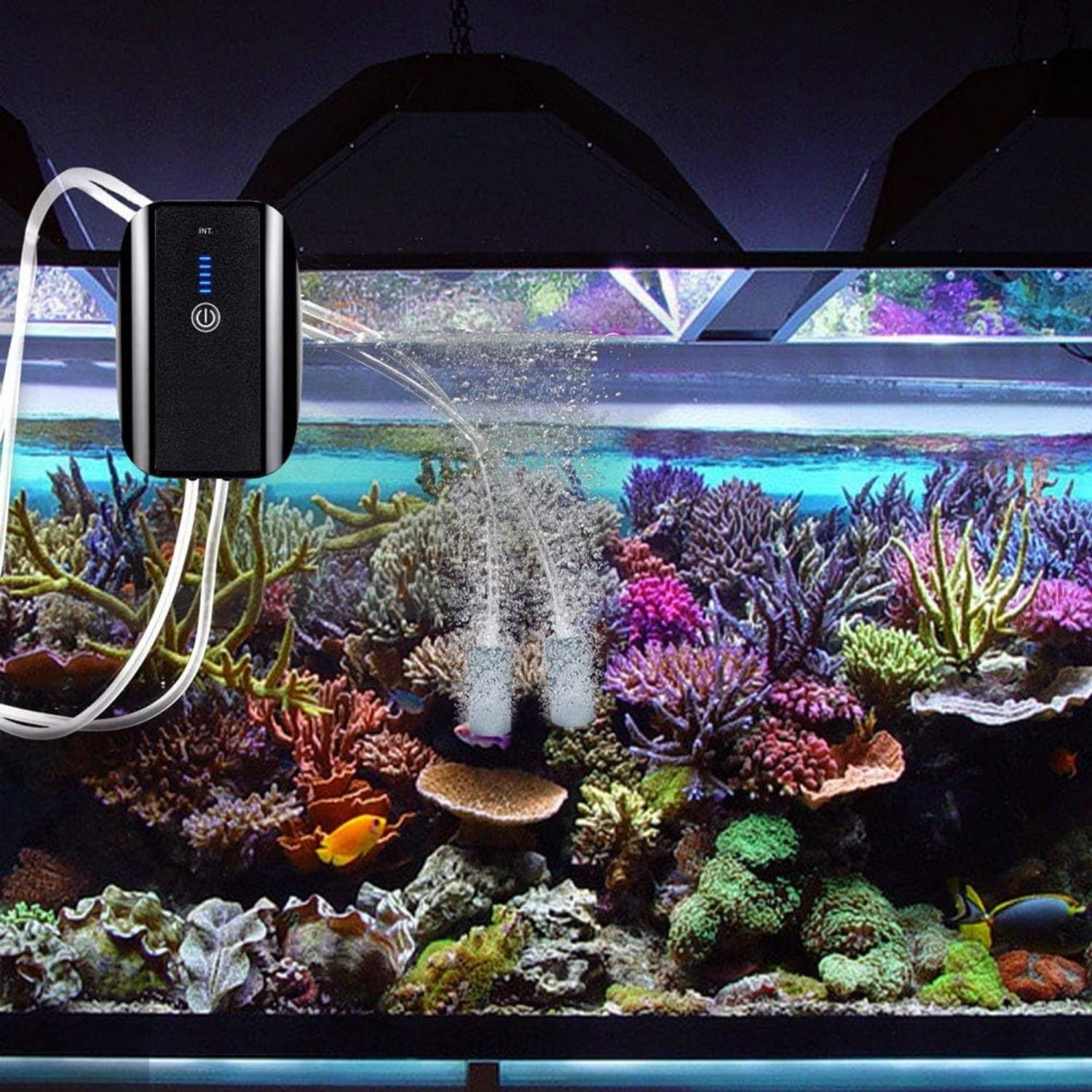 Air Pump Battery Rechargeable Fish Air Pumps Portable Bubbles Oxygen Pump Aquarium Aerator Fresh & Saltwater Aquariums Air Pumps with Air Stone, Tubes, USB Cable (5W for 1-160Gal Tank)
