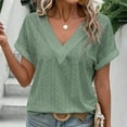 thumbnail image 3 of Scyoekwg Womens Tops Trendy Short Sleeve Tunic Loose Comfy Blouse Dressy Blouse Casual Tshirt V-Neck Eyelet Shirts Classic Solid Color Tunic Tops (Green,L), 3 of 5