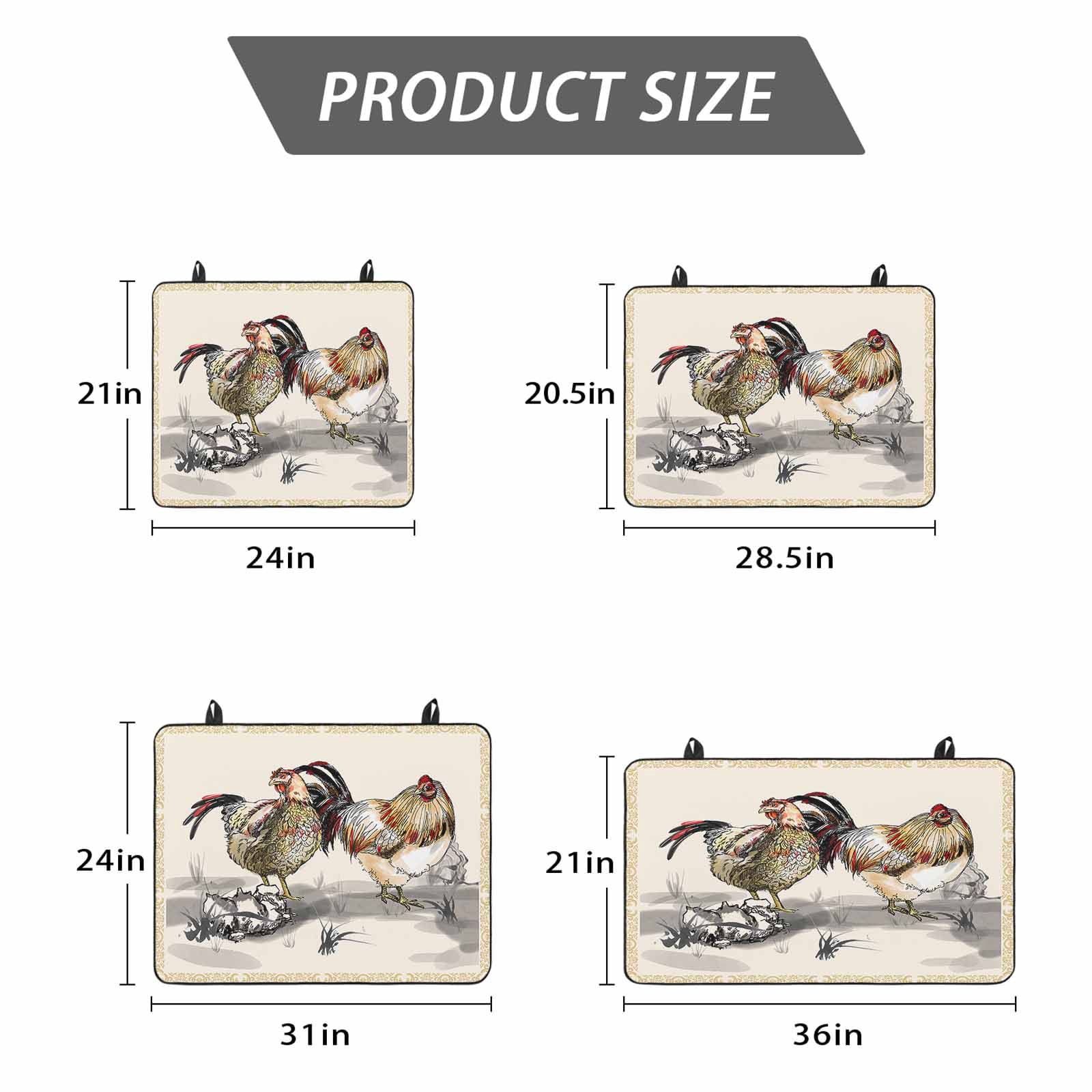 Rooster Farm Animal Country Stove Top Cover for Electric Stove, Heat-proof & Non Slip Glass Top Stove Cover Protector, Chinese Style Plant Kitchen Flat Cooktop Rubber Mat 24x21 Inches