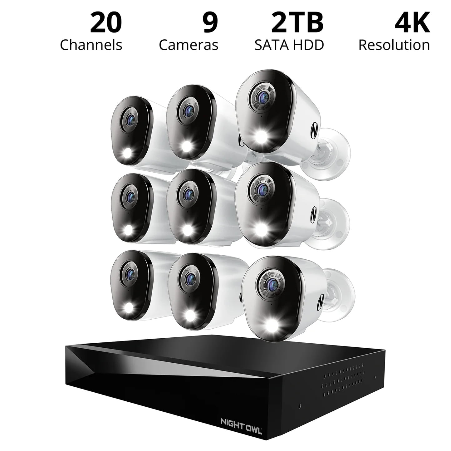 Night Owl 20 Channel DVR Security System with 2TB Hard Drive and 9 Wired 4K Resolution Cameras