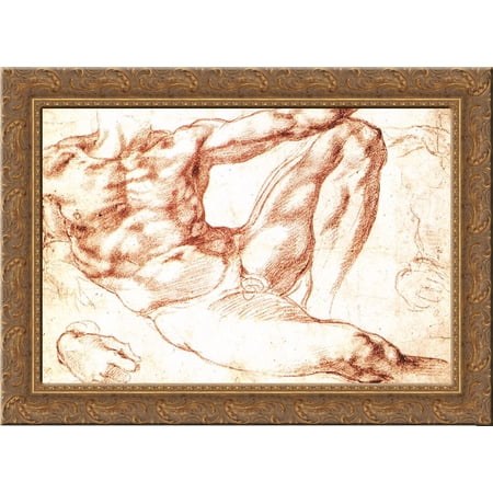 The Study of Adam 24x20 Gold Ornate Wood Framed Canvas Art by Michelangelo