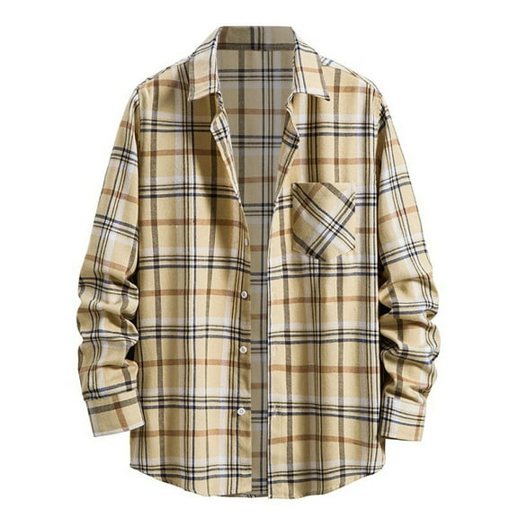DDAPJ pyju Men's Causal Flannel Plaid Shirts Clearance Sales,Lightweight Long Sleeve Lapel Shirt Jackets Regular Fit Button Down Checked Work Shirt with Chest Pocket