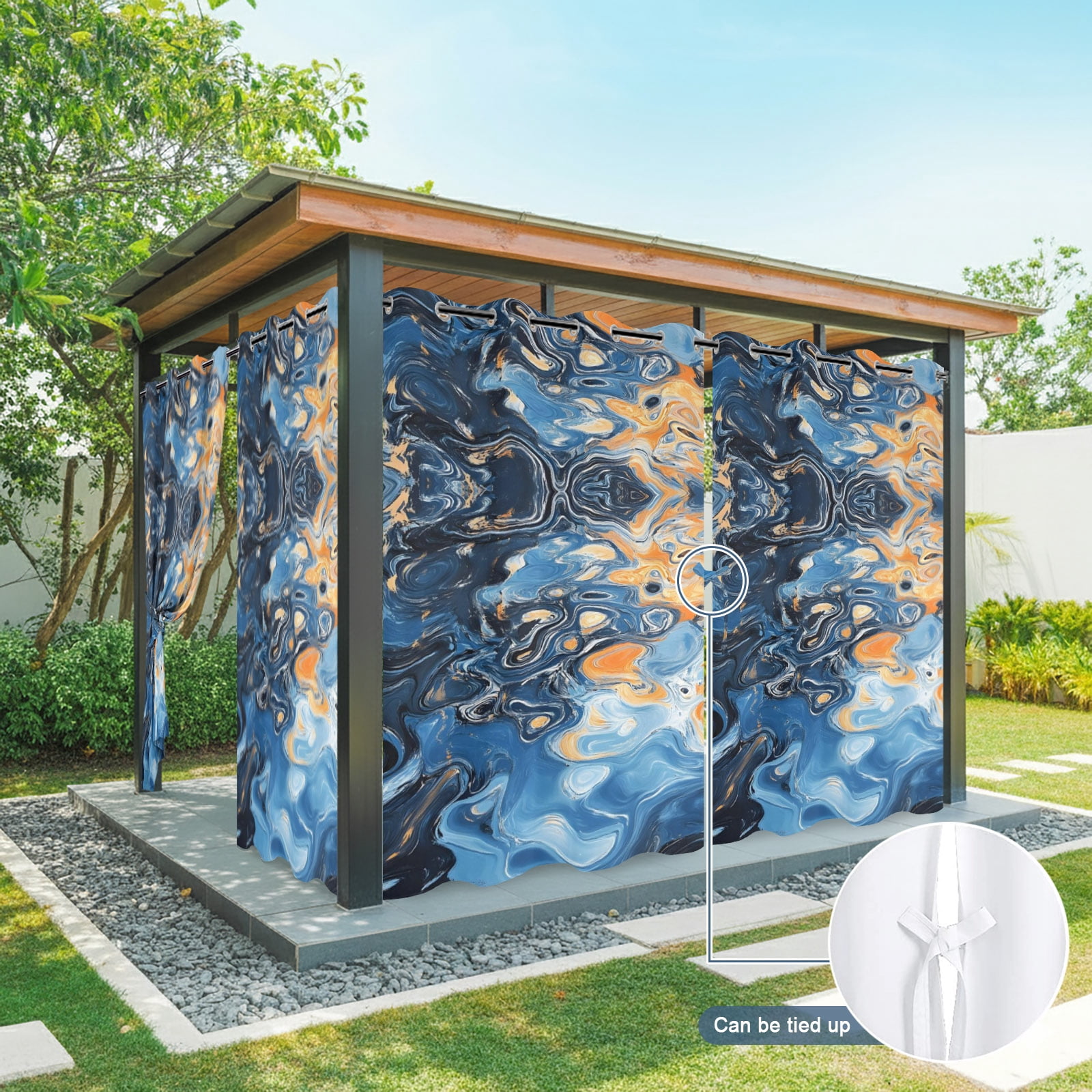 Abstract Fluid Art Outdoor Curtains for Patio, Marble Liquid Waves Coastal Bohemian Sunshade Privacy Drapes Grommet Waterproof Outside Curtains for Porch/Cabana/Balcony 54"x 108", 1 Panel