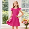 thumbnail image 5 of ASEIDFNSA Girls Ruffle Sleeve Dress with Layered Shoulders Solid Color and Swing Hem (Pink,8-9 Years), 5 of 5