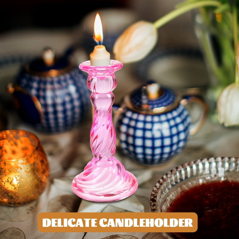 2 Pcs Candle Holders Wedding Decor Vintage Glass Pillar Stand