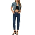 thumbnail image 2 of INSPIRE CHIC Womens Casual Jackets Button-Down Puff Sleeve Crop Jean Denim Jacket M Blue, 2 of 7